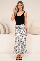 Romilly Maxi Skirt - High Waisted Bias-Cut Skirt in Miette Print Black