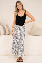Romilly Maxi Skirt - High Waisted Bias-Cut Skirt in Miette Print Black
