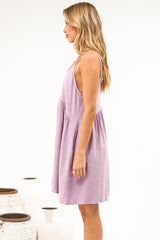 Romy Mini Dress - V Neck Spaghetti Strap Empire Waist Dress with Pockets in Lilac