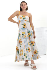 Rosa Maxi Dress - Sun Dress with Shirred Back in San Vitto Print