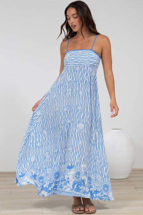 Rosa Maxi Dress - Sun Dress with Shirred Back in Ailsa Print