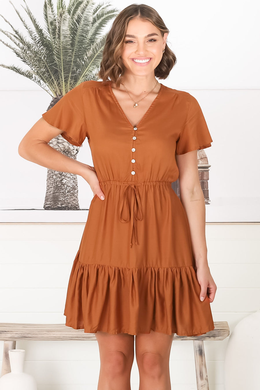 Salty Crush, Rosane Mini Dress - Rust