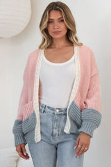 Rosie Cardigan - Cropped Colour Block Cardigan in Fairy Floss