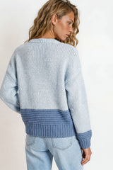 Model wearing Rosie Cardigan in  Baby Blue from Salty Crush
