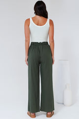 Roswell Pants - Cotton Wide Leg Pant with Plaited Belt in Green