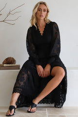 Rouge Maxi Dress - Lace Overlay Tiered Dress in Black