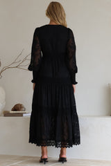 Rouge Maxi Dress - Lace Overlay Tiered Dress in Black