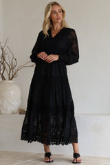 Rouge Maxi Dress - Lace Overlay Tiered Dress in Black