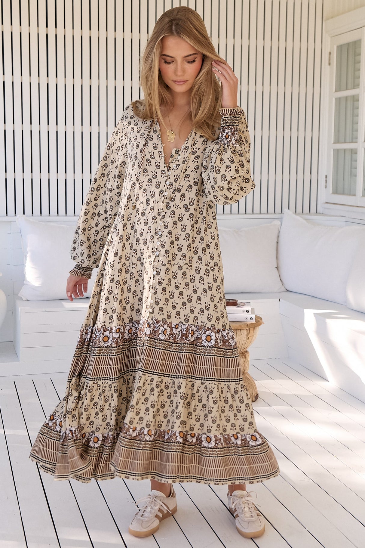 JAASE - Rowie Maxi Dress: Button Down Oversized Dress with Long Sleeves in Louella Print