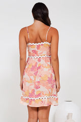 Royce Mini Dress - Cut Out Ric Rac Spliced Sun Dress with Adjustable Straps in Lola Print