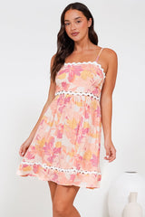 Royce Mini Dress - Cut Out Ric Rac Spliced Sun Dress with Adjustable Straps in Lola Print