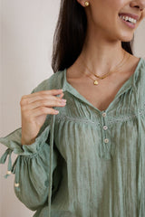 Rubie Blouse - Cotton Pull Over Blouse with Statement Sleeves in Green