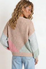 Model wearing Rubina Cardigan in Beige/Pink from Salty Crush
