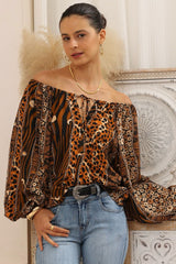 Ruby Blouse - Scoop Adustable Neckline Long Sleeve Blouse in Riley Print