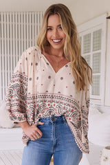 JAASE - Rue Top: Pull Over Top with Neck Tie in Dixie Print