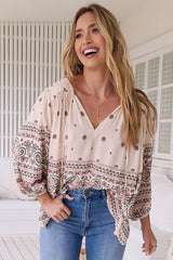 JAASE - Rue Top: Pull Over Top with Neck Tie in Dixie Print