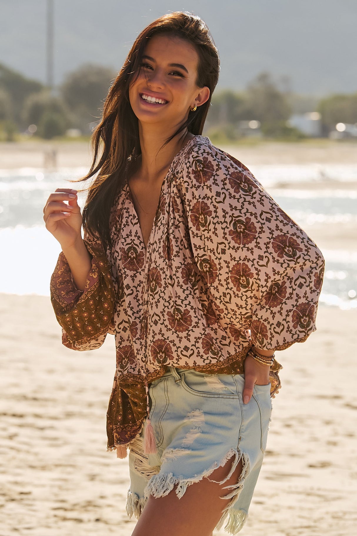 JAASE - Rue Top: Pull Over Top with Neck Tie in Wild Gypsy Print