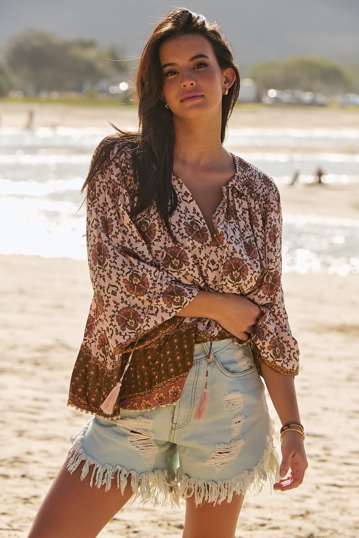 JAASE - Rue Top: Pull Over Top with Neck Tie in Wild Gypsy Print