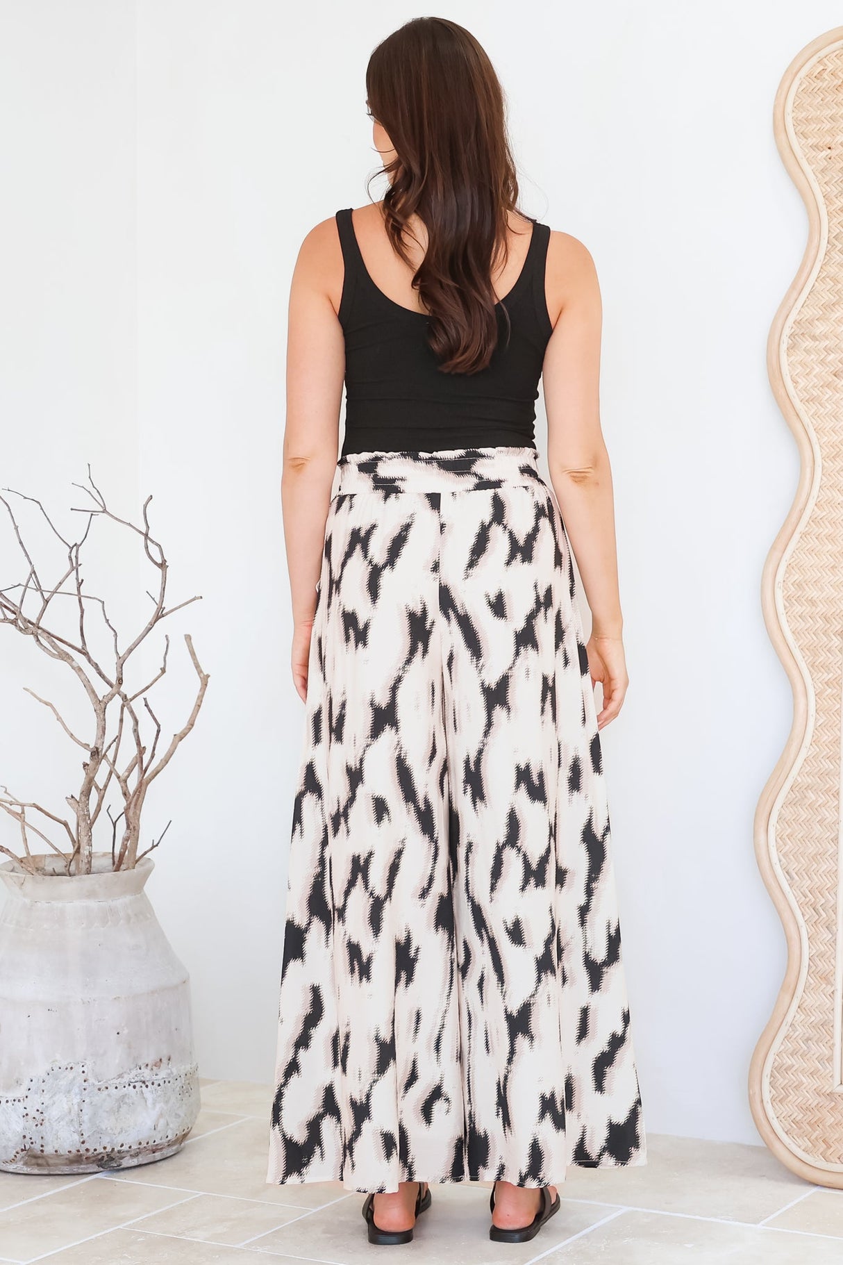 Rueben Pants - High Waisted Lined Wide Leg Pants with Pockets in Whisper Print