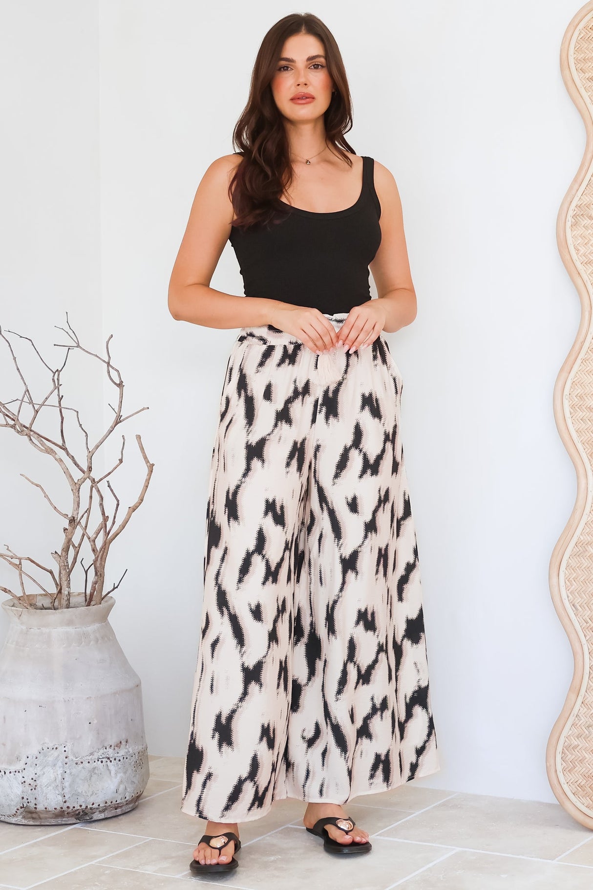 Rueben Pants - High Waisted Lined Wide Leg Pants with Pockets in Whisper Print