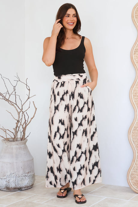 Rueben Pants - High Waisted Lined Wide Leg Pants with Pockets in Whisper Print