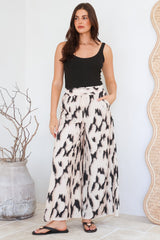 Rueben Pants - High Waisted Lined Wide Leg Pants with Pockets in Whisper Print
