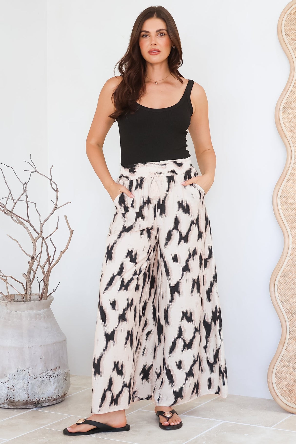 Rueben Pants - High Waisted Lined Wide Leg Pants with Pockets in Whisper Print