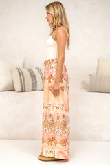 Rune Pants - High Waisted Wide Leg Pants with Elasticated Waistband and Pockets in Rhodanthe Print