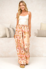 Rune Pants - High Waisted Wide Leg Pants with Elasticated Waistband and Pockets in Rhodanthe Print