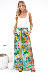Rune Pants - High Waisted Wide Leg Pants with Elasticated Waistband and Pockets in Moanella Print