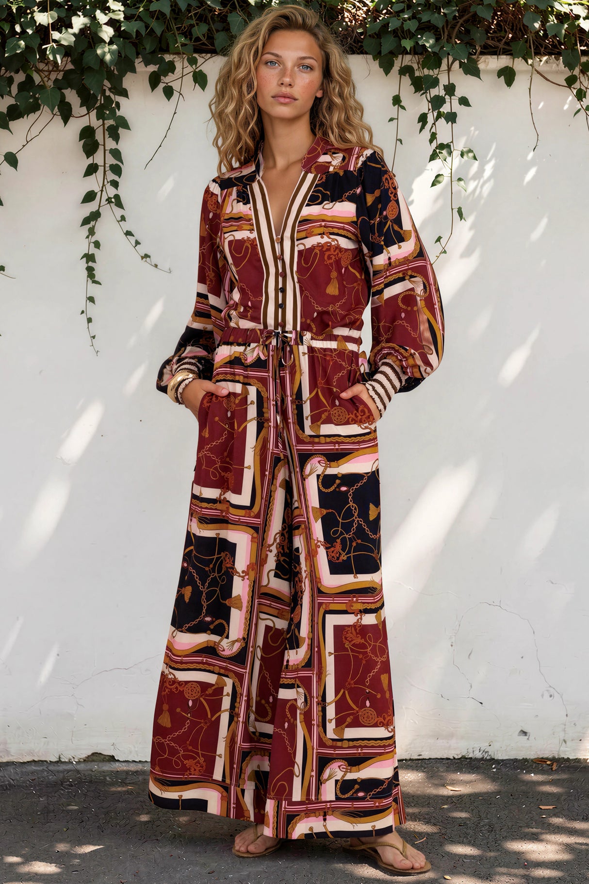 Model wearing Rune Pants in Celia Print from Salty Crush