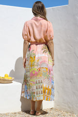 Ruva Midi Dress - Collared Shirt Dress with Short Balloon Sleeves in Tullia Print