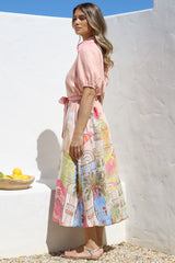 Ruva Midi Dress - Collared Shirt Dress with Short Balloon Sleeves in Tullia Print