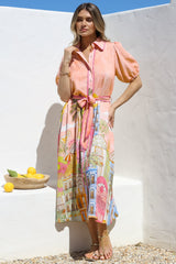 Ruva Midi Dress - Collared Shirt Dress with Short Balloon Sleeves in Tullia Print