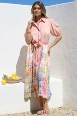 Ruva Midi Dress - Collared Shirt Dress with Short Balloon Sleeves in Tullia Print