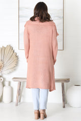 Ryden Cardigan - Thick Lapel Waterfall Collar Cardigan with Pockets in Blush