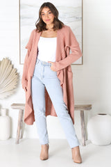 Ryden Cardigan - Thick Lapel Waterfall Collar Cardigan with Pockets in Blush