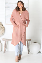 Ryden Cardigan - Thick Lapel Waterfall Collar Cardigan with Pockets in Blush