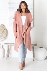 Ryden Cardigan - Thick Lapel Waterfall Collar Cardigan with Pockets in Blush