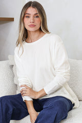 Rylee Jumper - Crew Neck Long Sleeve Pullover with Side Splits in Cream
