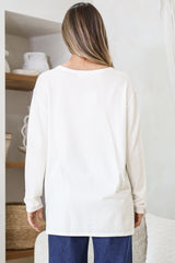 Rylee Jumper - Crew Neck Long Sleeve Pullover with Side Splits in Cream