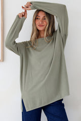 Rylee Jumper - Crew Neck Long Sleeve Pullover with Side Splits in Olive