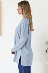 Rylee Jumper - Crew Neck Long Sleeve Pullover with Side Splits in Powder Blue