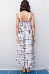 Bailie Maxi Dress - Rick Rack Detailed Sun Dress with Pockets in Wendy Print