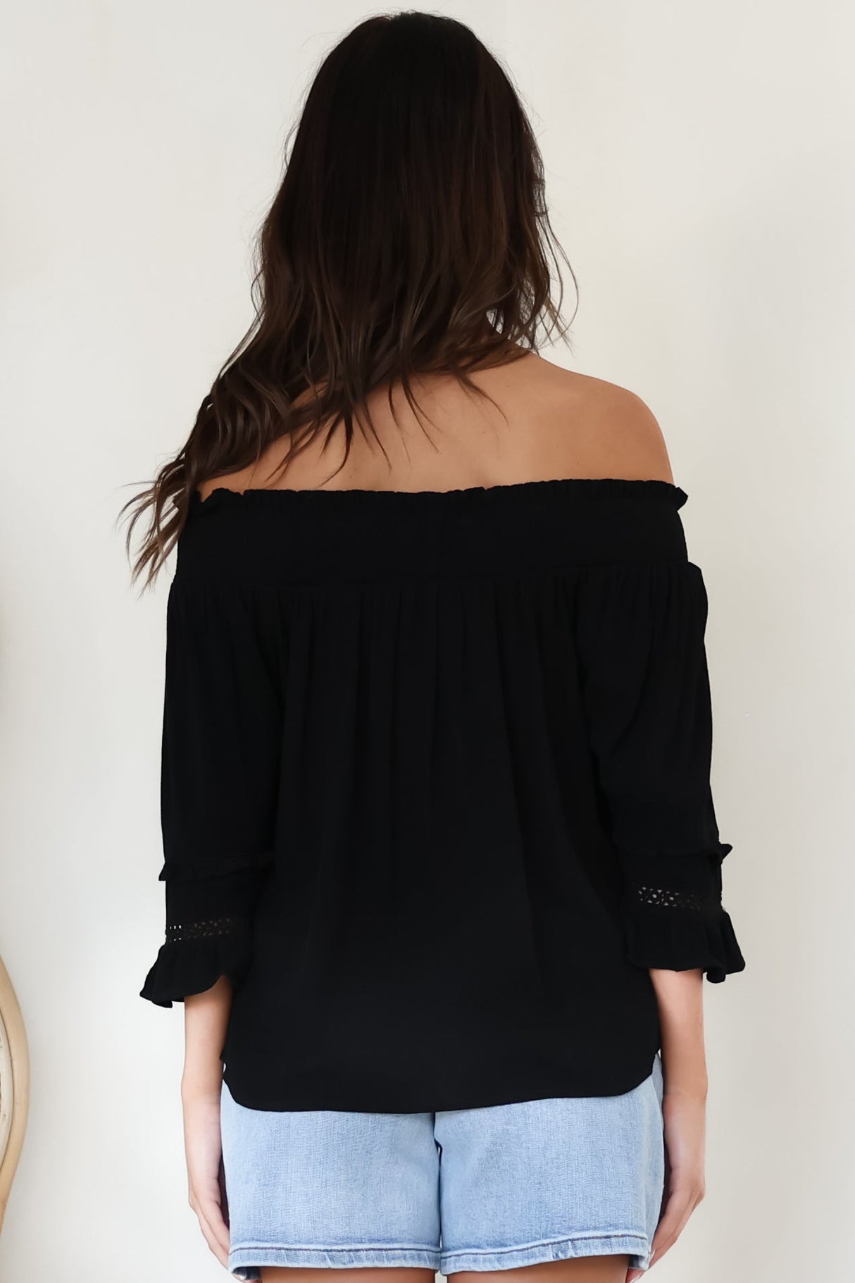 Sarah Top - Off Shoulder Ruffled Sleeve Top in Black