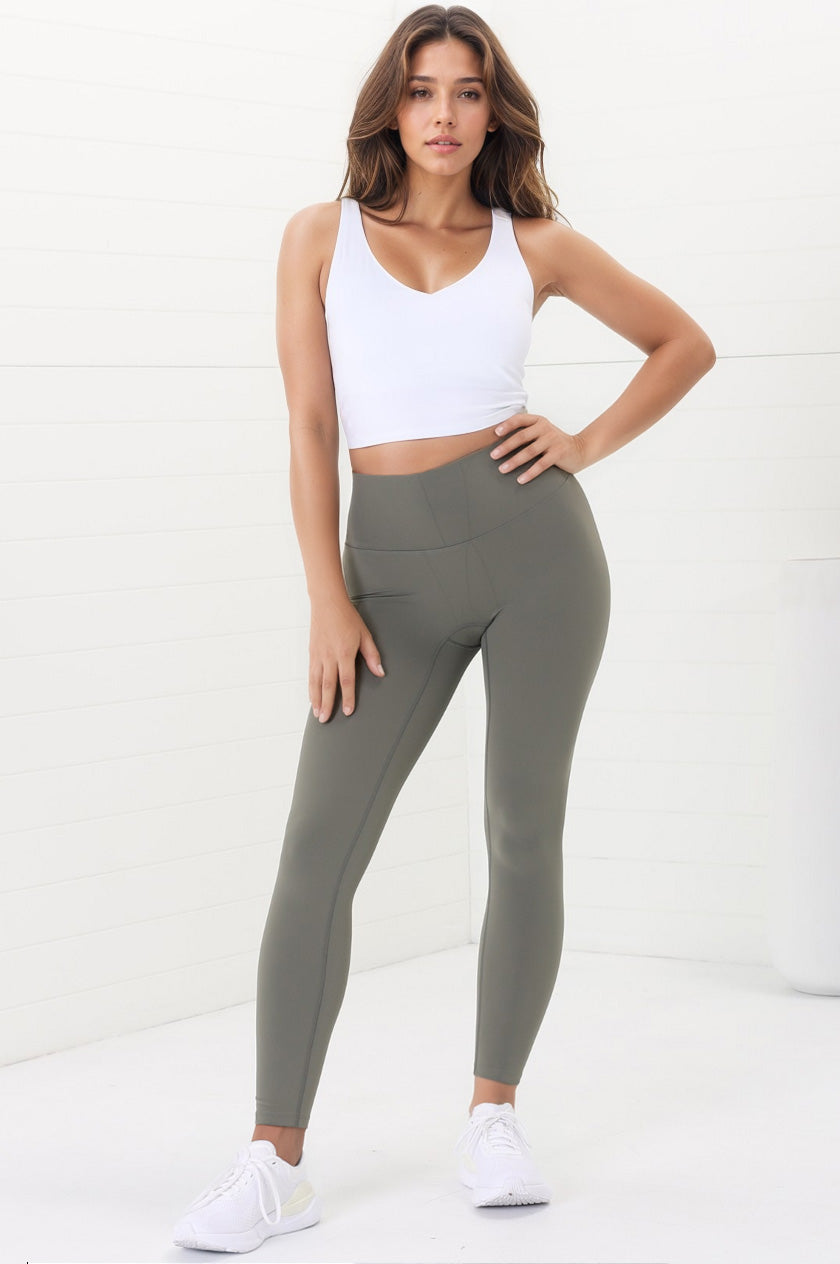 Axel Leggings - High Waisted Full Length Leggings in Khaki