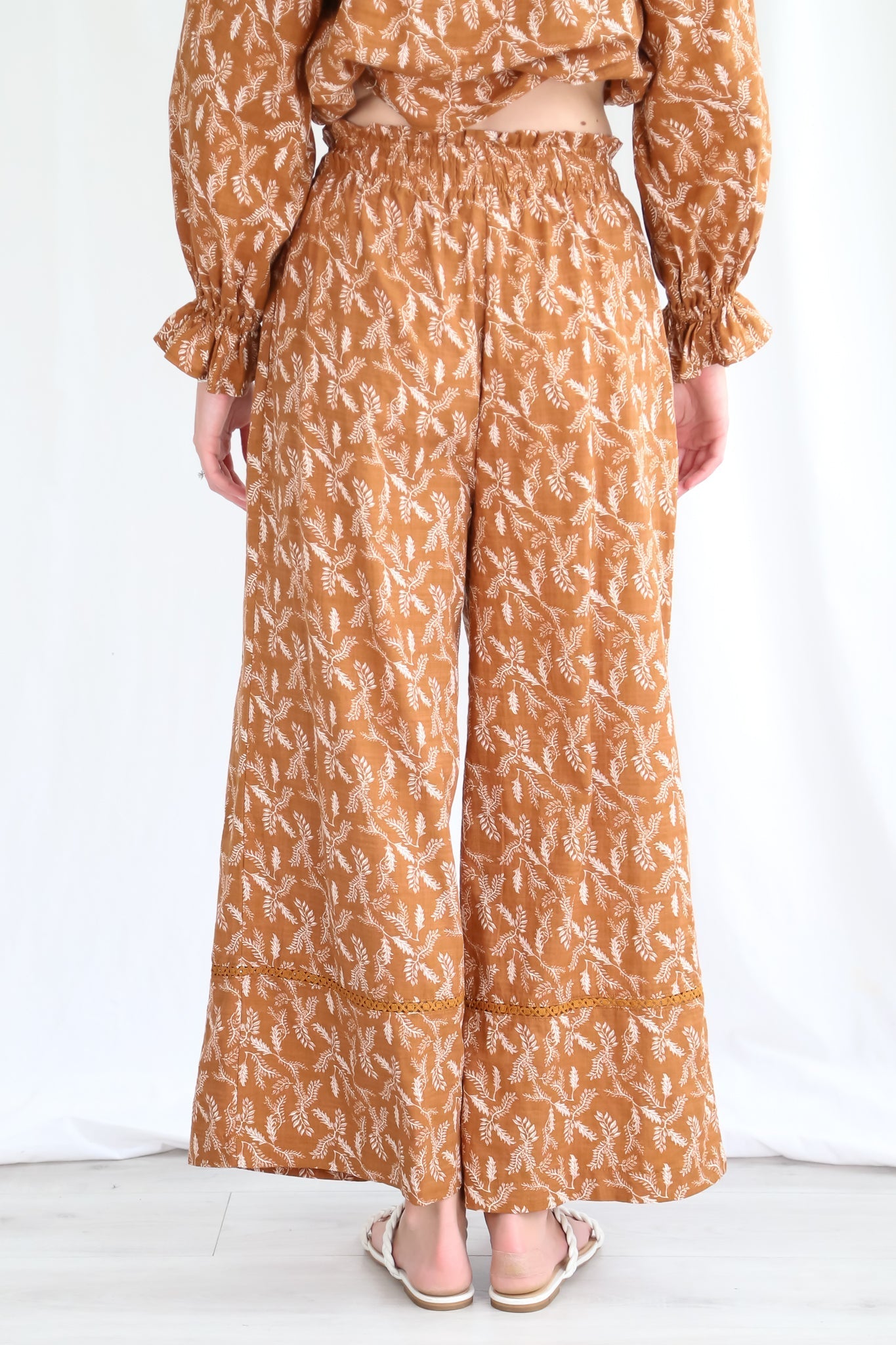 Sable Pants - Bamboo Cotton Wide Leg Pants with Splicing Detail in Tan