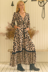 JAASE - Sabrina Maxi Dress: A Line Button Through Dress with Long Sleeves in Untamed Print