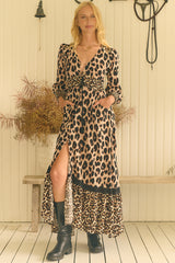 JAASE - Sabrina Maxi Dress: A Line Button Through Dress with Long Sleeves in Untamed Print