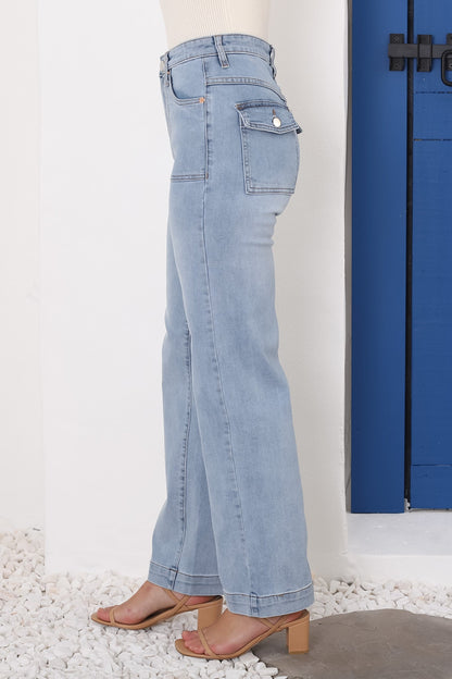 Sadie High Waist Wide Leg Jeans in Light Wash Denim